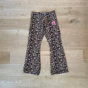 O-mighty Flare Pants Leopard Print Aloha Size Estimated L Brown Black